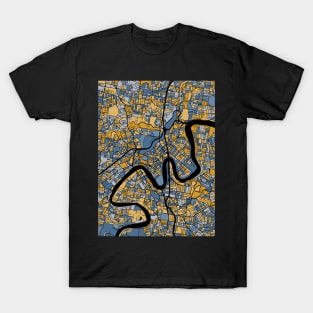 Brisbane Map Pattern in Blue & Gold T-Shirt